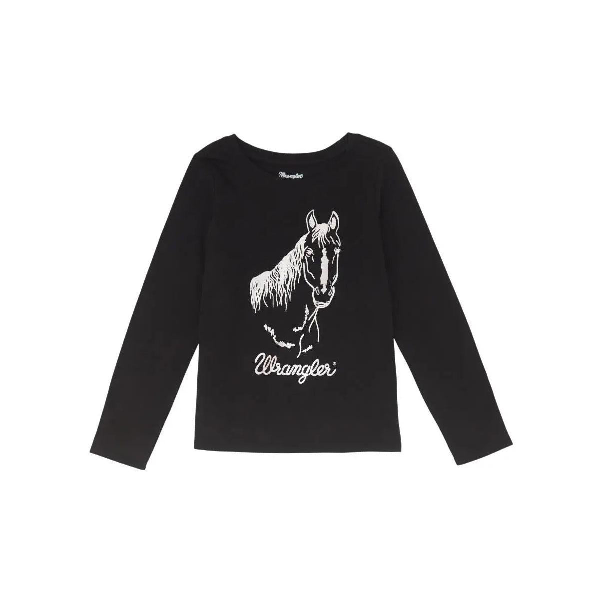 Wrangler Youth Girl's Horse Long Sleeve T-Shirt Black -
