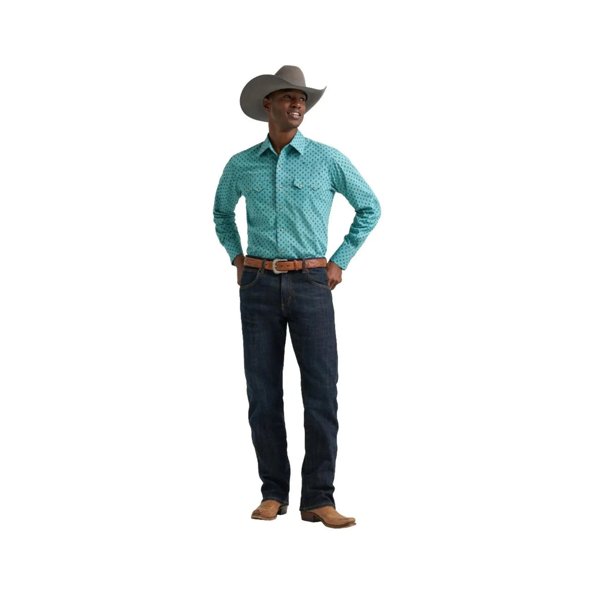 Wrangler Men's Modern Fit Long Sleeve Turqoiuse Western Shirt