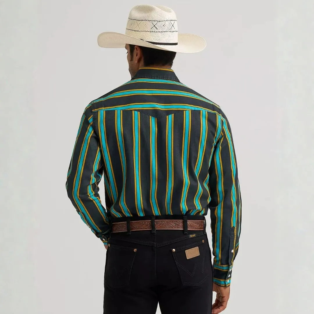 Wrangler Men's Vintage Inspired Brushpopper Black Multi Snap Shirt weis-western-wear
