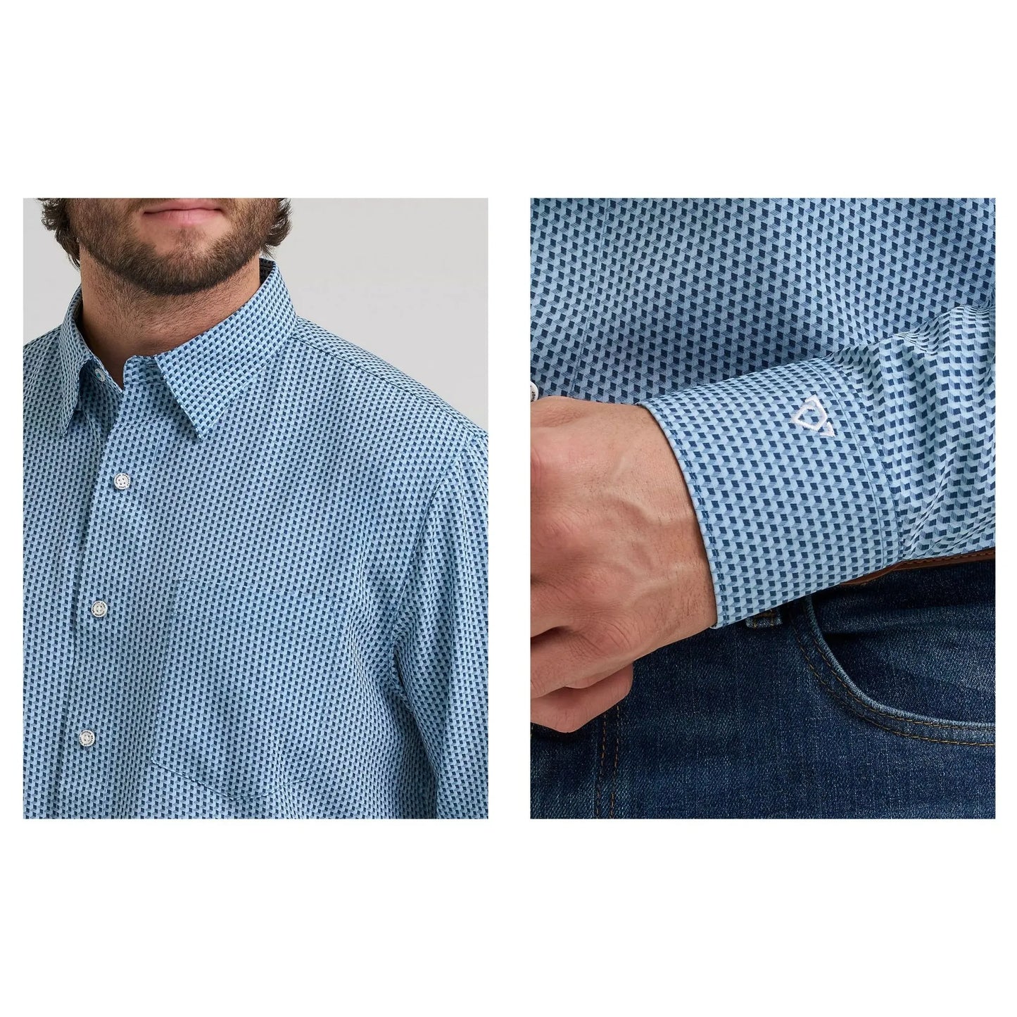 Wrangler Men's X Cody Johnson Performance Geo Blue Shirt - Wrangler