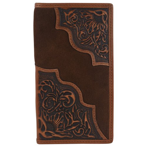Tony Lama Genuine Leather Men's Rodeo Wallet With Floral Tooling And Roughout - Tony Lama