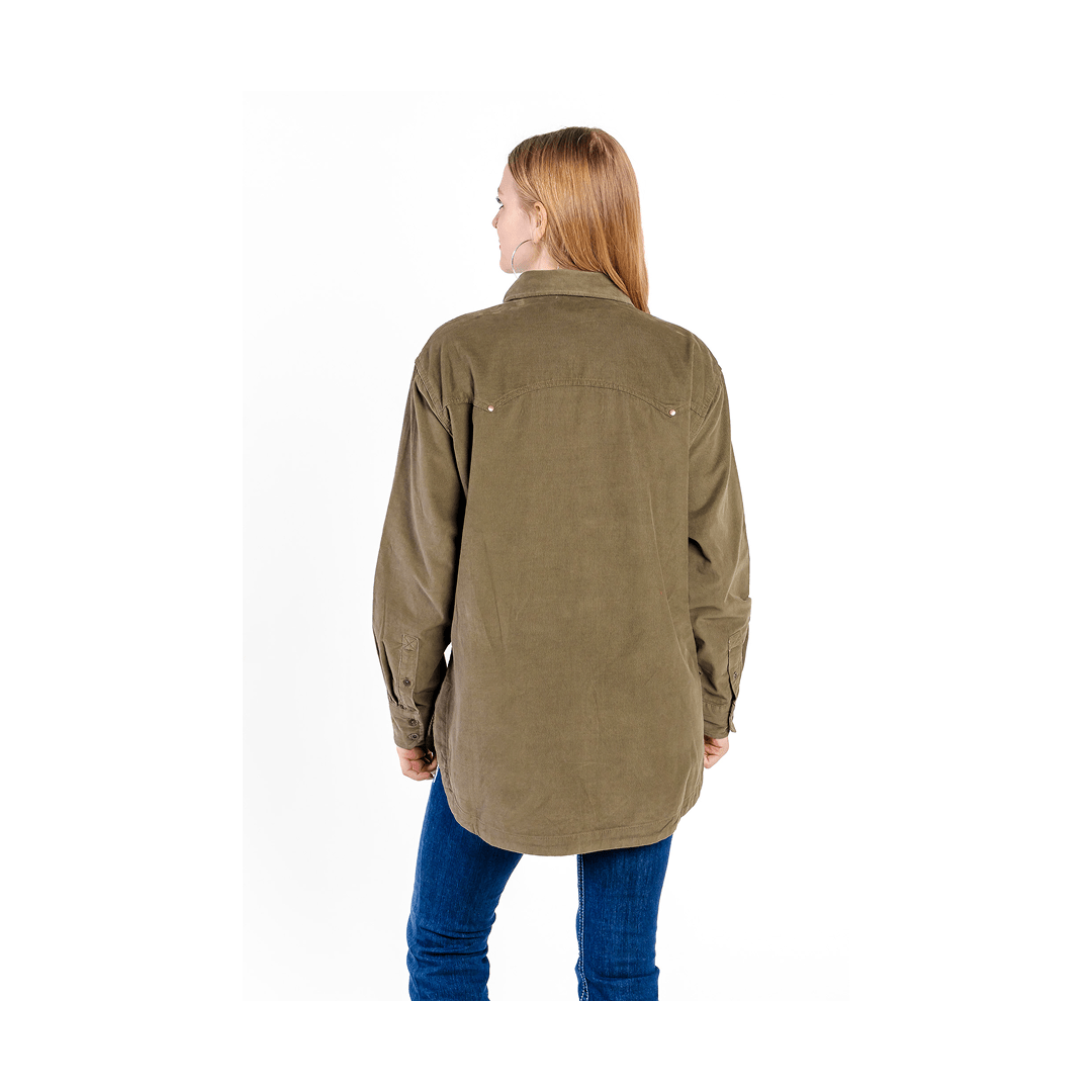 Wrangler Women's Punchy Boyfriend Cord Shirt Olive - Wrangler