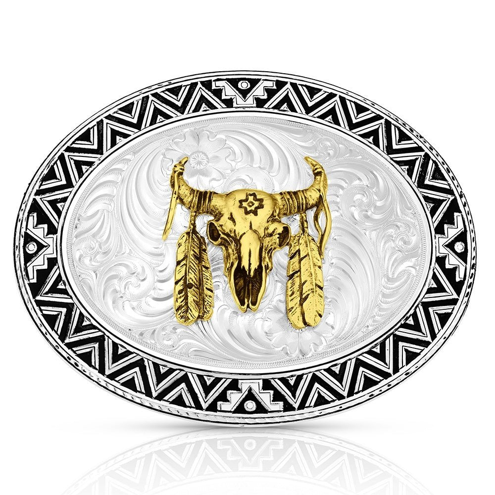 Montana Silver Dancing Compass Buckle with Buffalo Skull - Montana Silversmiths
