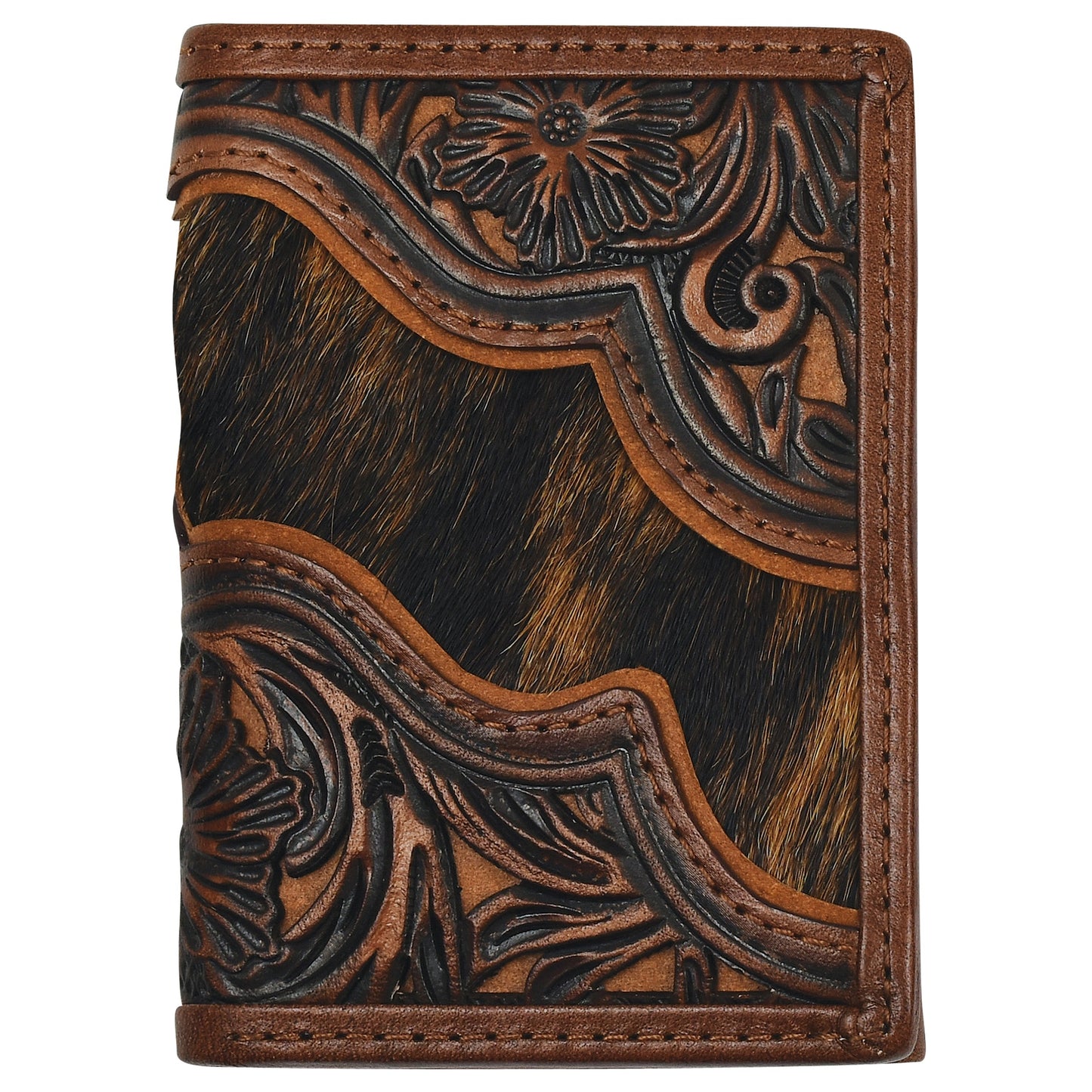 Justin Men's Genuine Leather Trifold Wallet With Floral Tooling And Cowhide weis-western-wear