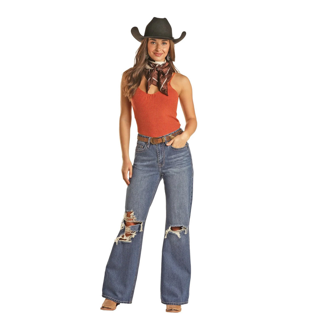 Rock And Roll Women's Distressed Wide Leg Jeans CLEARANCE