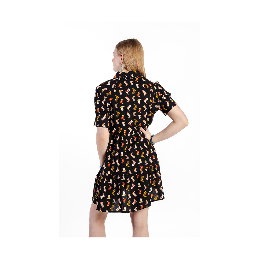 Roper Women's Baby Doll Dress Boot Print Black w/ Pattern