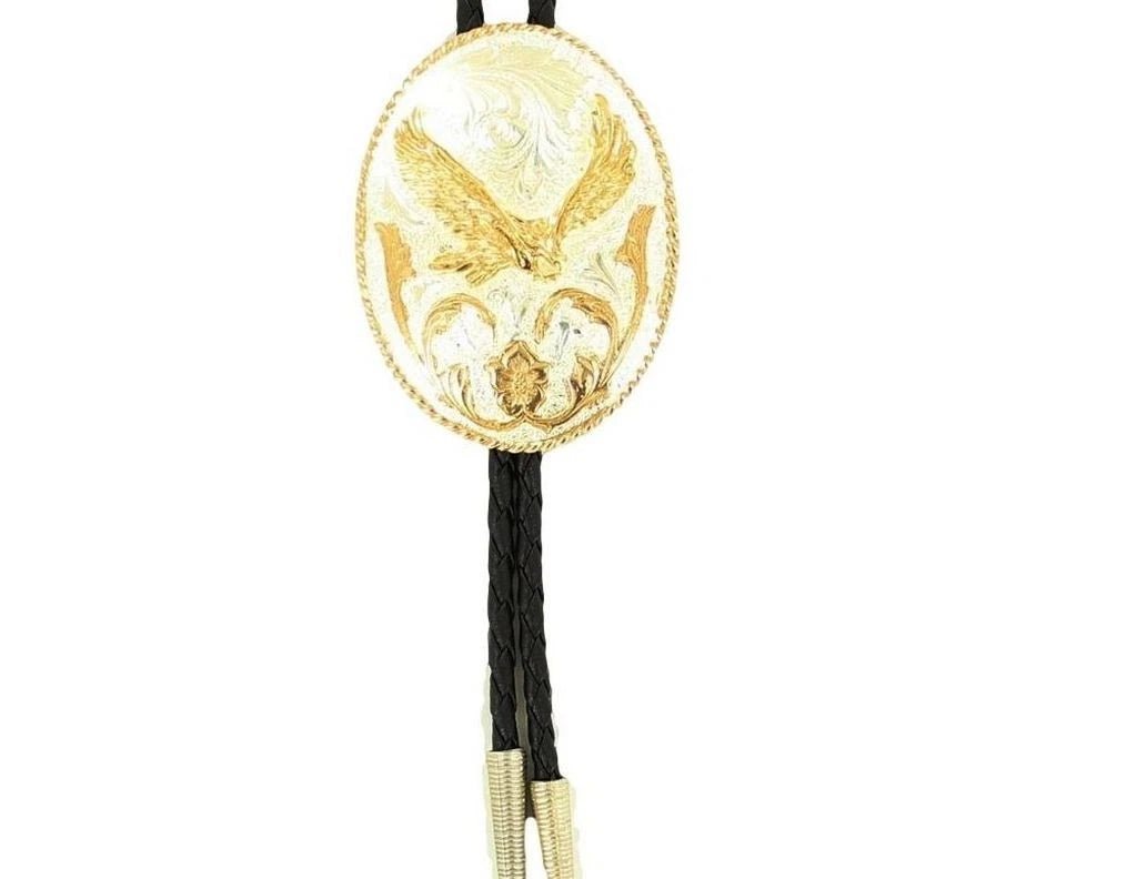 Crumrine Western Bolo Neck Tie Mens Patriotic Eagle Silver Gold - Crumrine