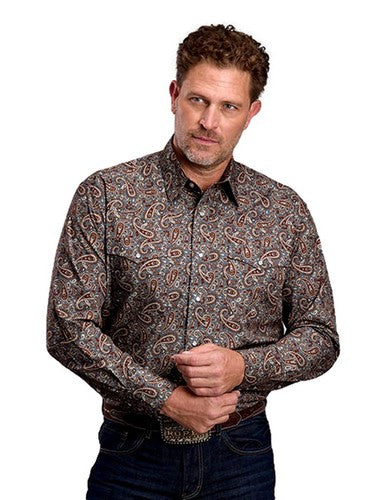 Roper Men's Western Shirt Long Sleeve Paisley Snap Gray