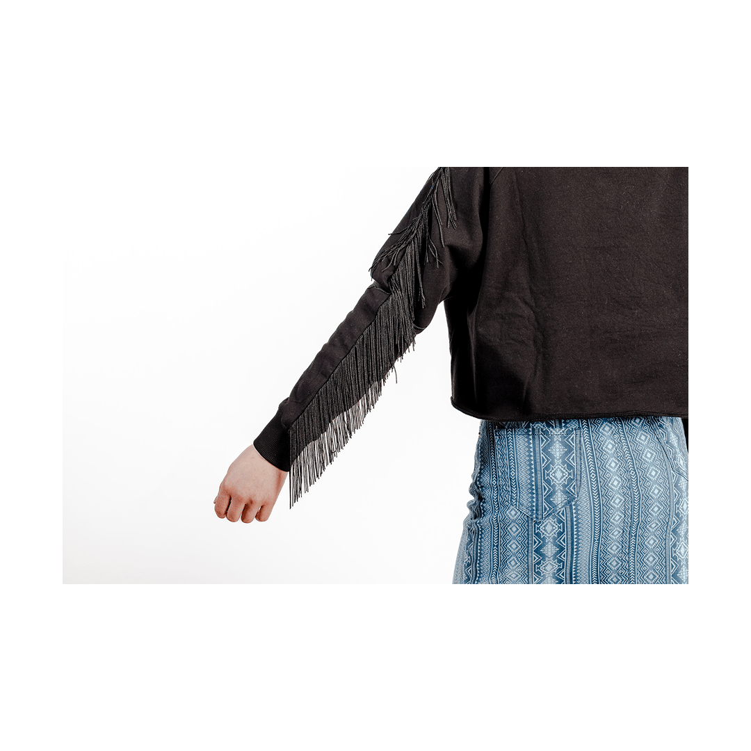 Roper Women's Fleece Long Sleeve w/ Fringe Black - Roper