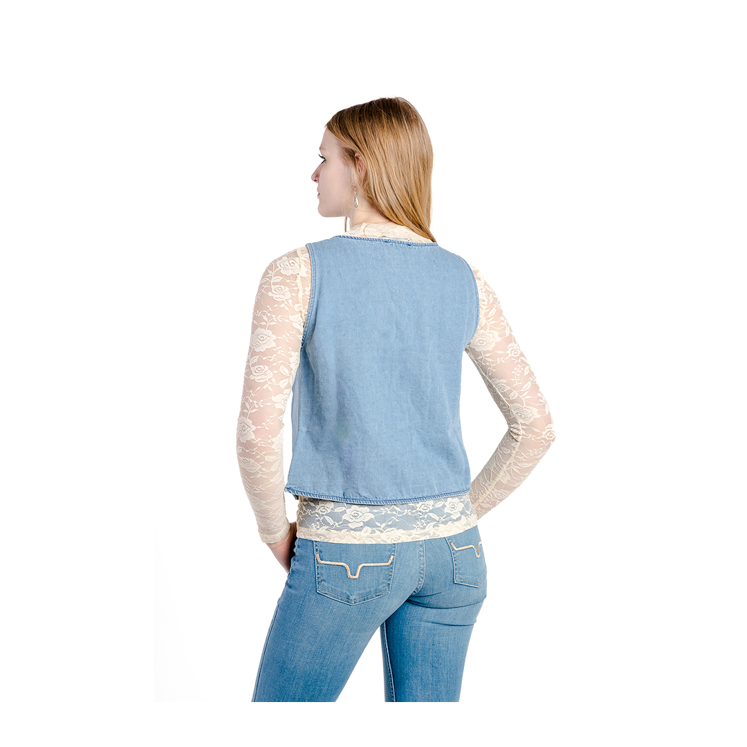 Rockin A Design Women's Light Blue Denim Tie Vest