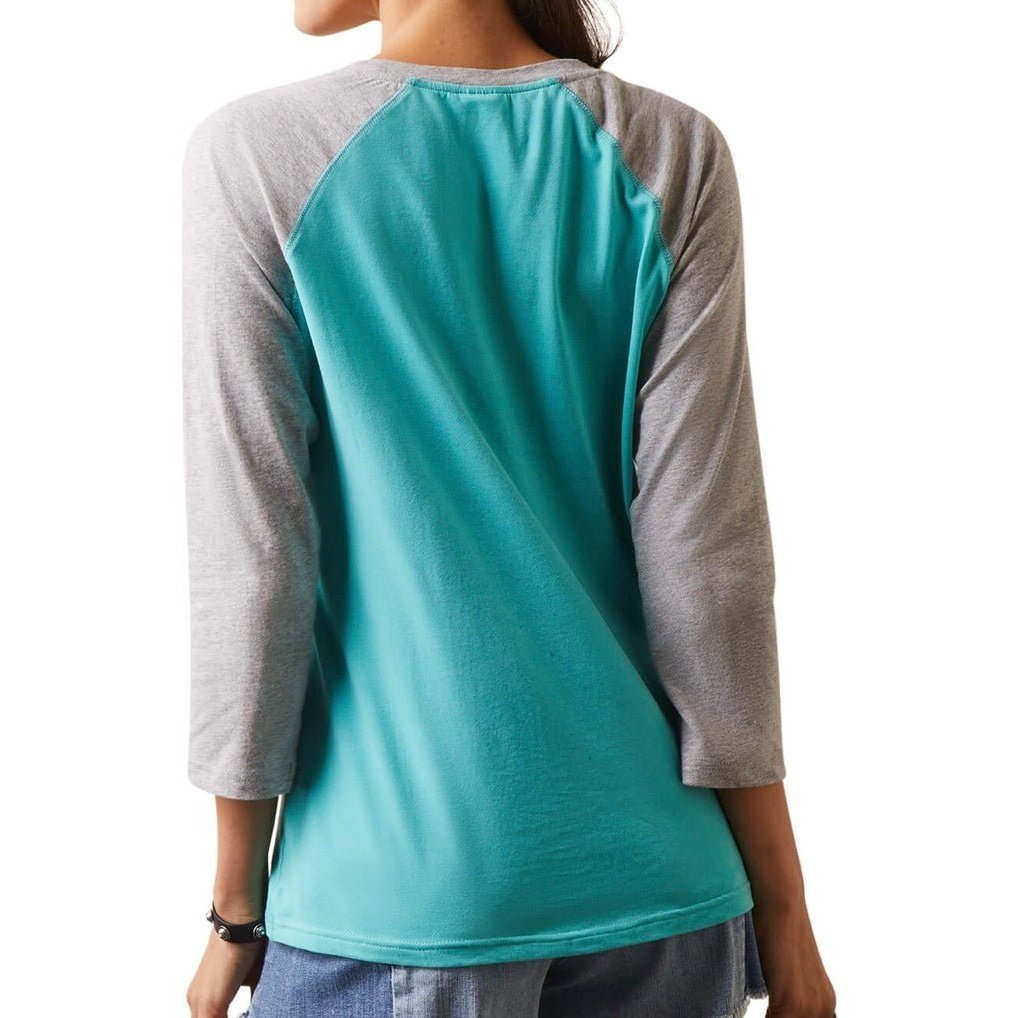 Ariat Women’s Serape Stripe T-Shirt In Pool Blue/Heather Grey 10043420 - Ariat