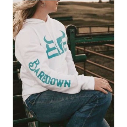 Baredown Brand Unisex Hoodie White/Teal Cow Poke