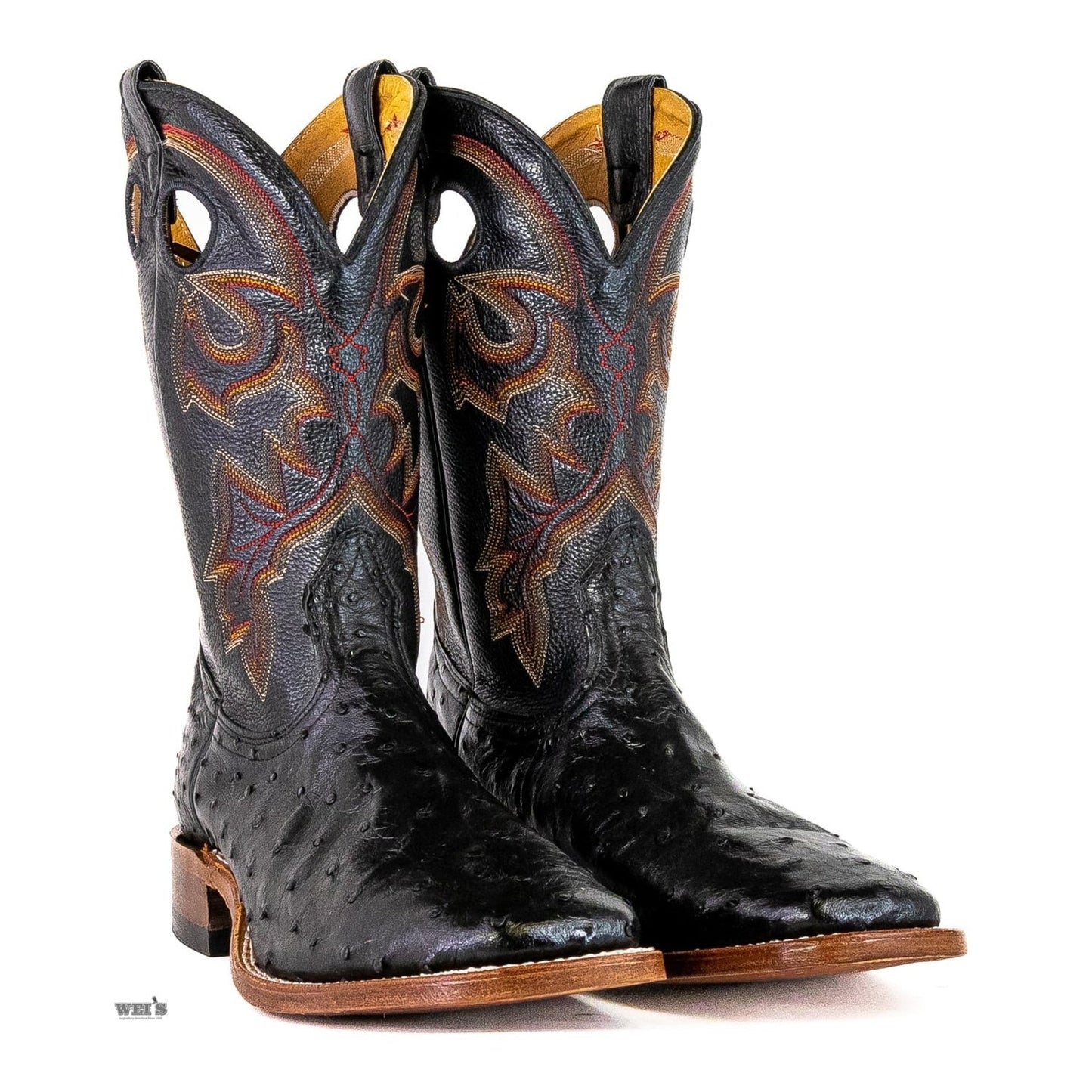 Boulet Men's Cowboy Boots 13" Exotic Ostrich Wide Roper Heel Square Toe