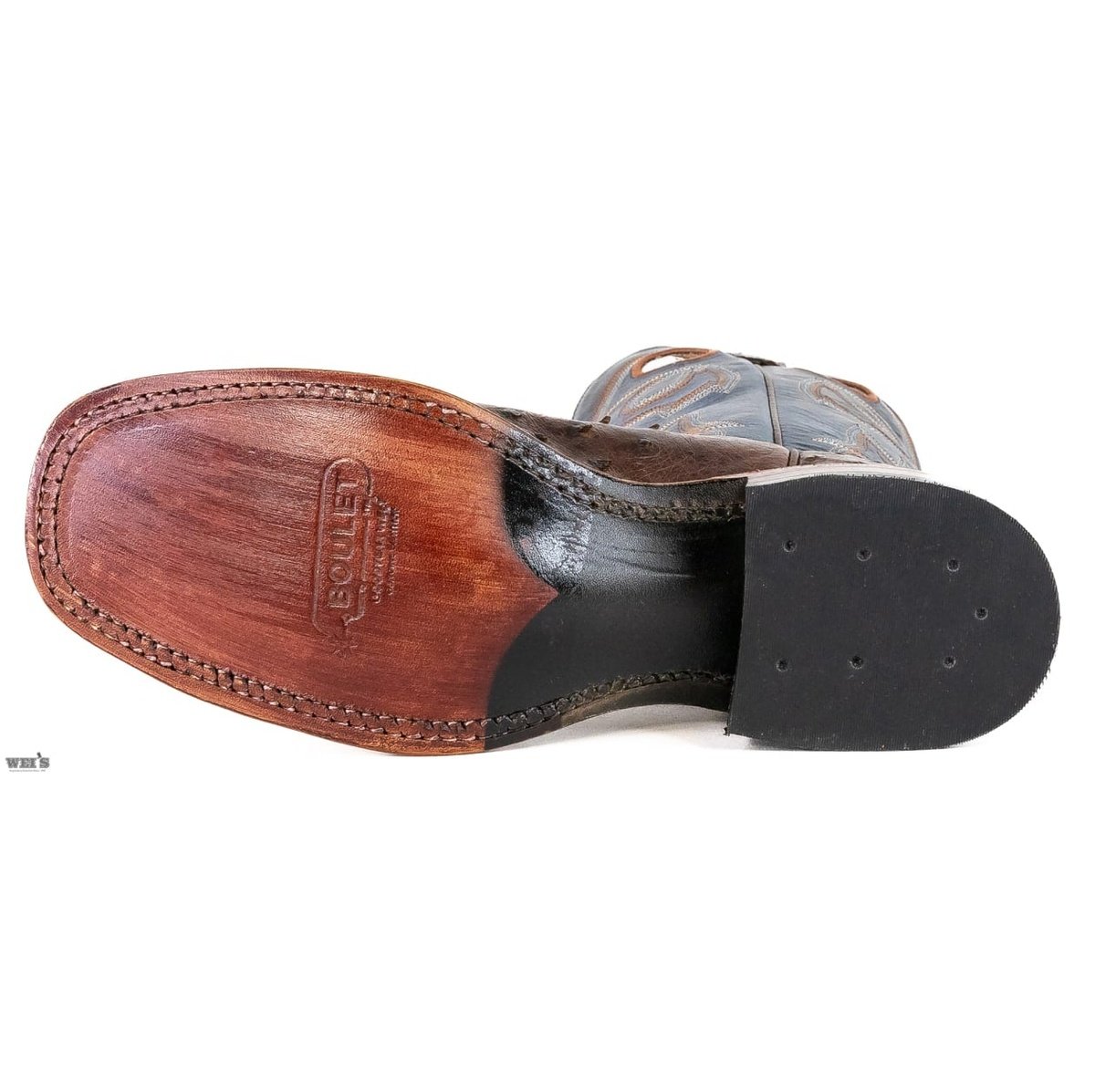 Boulet Men's Cowboy Boots 13" Exotic Ostrich Wide Roper Heel Square Toe