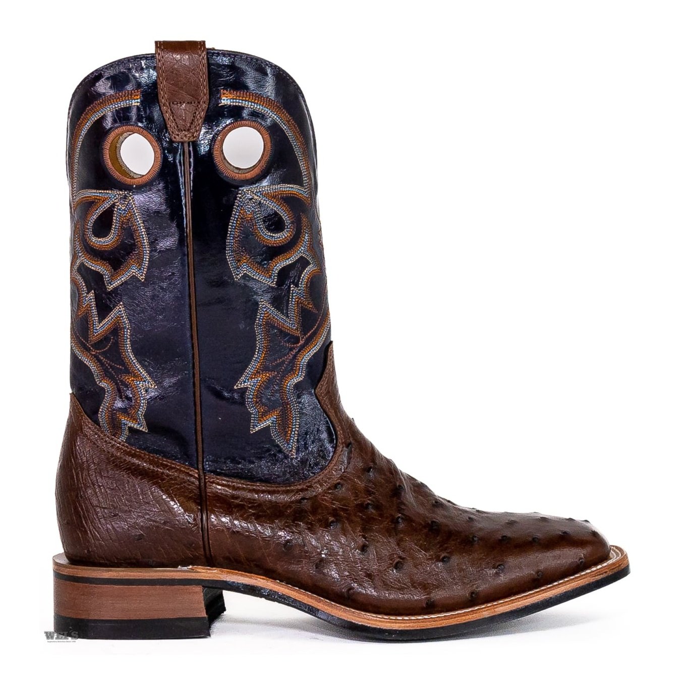 Boulet Men's Cowboy Boots 13" Exotic Ostrich Wide Roper Heel Square Toe