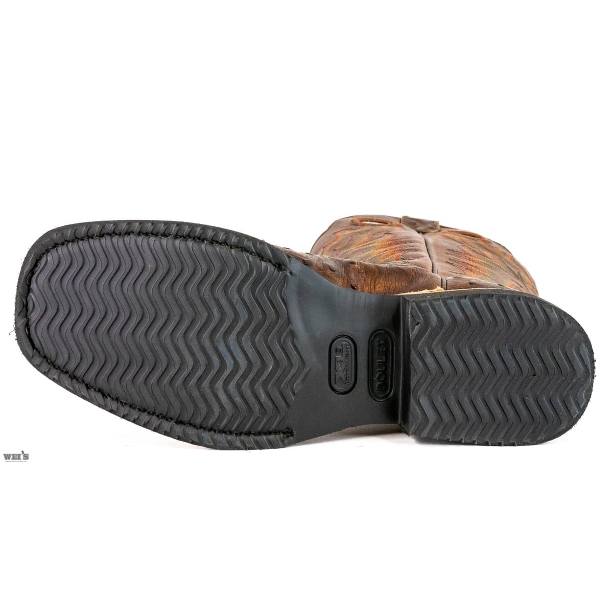 Boulet Men's Cowboy Boots 14" Exotic Ostrich Roper Heel Wide Square Toe Rubber Sole