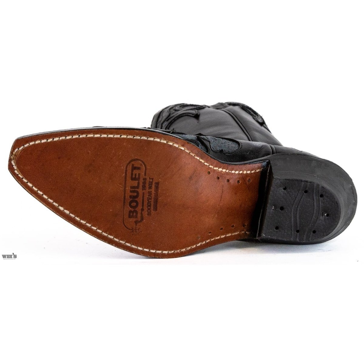 Boulet Women's Cowgirl Boots 11" Cowhide Teal Inlay Snip Toe Cowboy Heel -Clearance