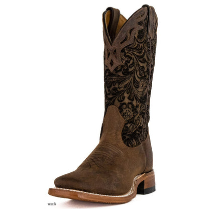 Boulet Women's Cowgirl Boots 11" Oiled Cowhide Embossed Nubuck Roper Heel Wide Square Toe 1135 - Boulet