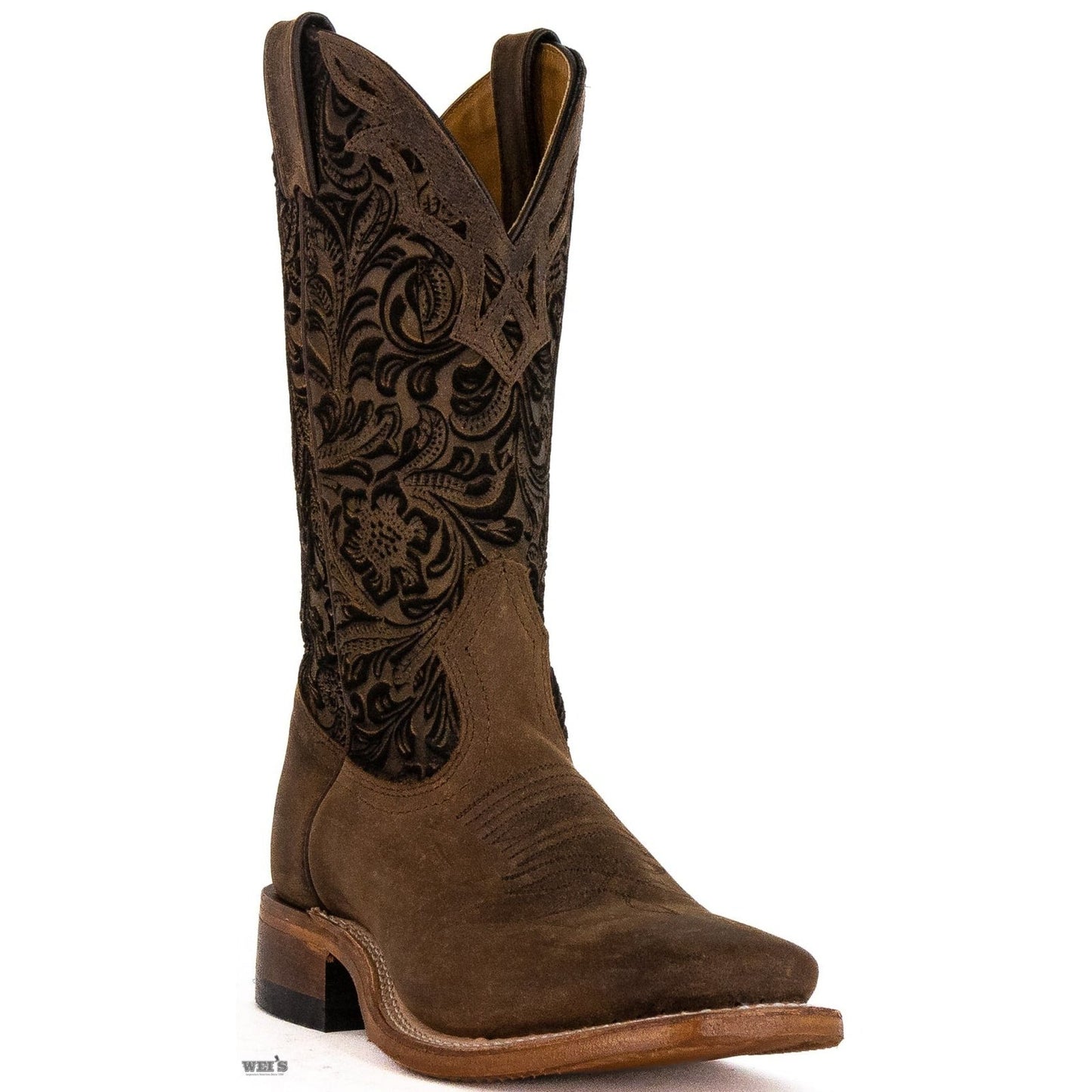 Boulet Women's Cowgirl Boots 11" Oiled Cowhide Embossed Nubuck Roper Heel Wide Square Toe