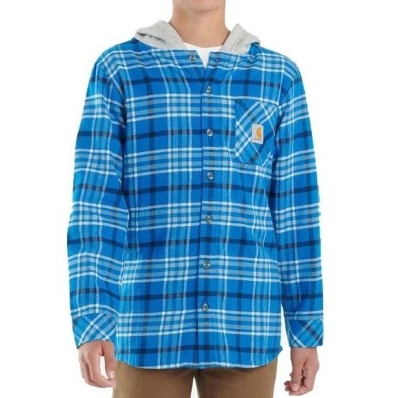 Carhartt Boy’s Flannel Shirt With Hood Long Sleeve Button Up