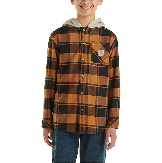 Carhartt Boy's Long-Sleeve Flannel Button-Front Hooded Shirt (Brown) TW8198-B - Carhartt