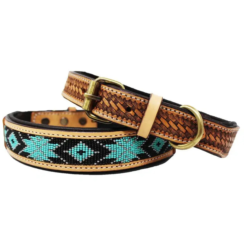Challenger Dog Collar Leather Beaded