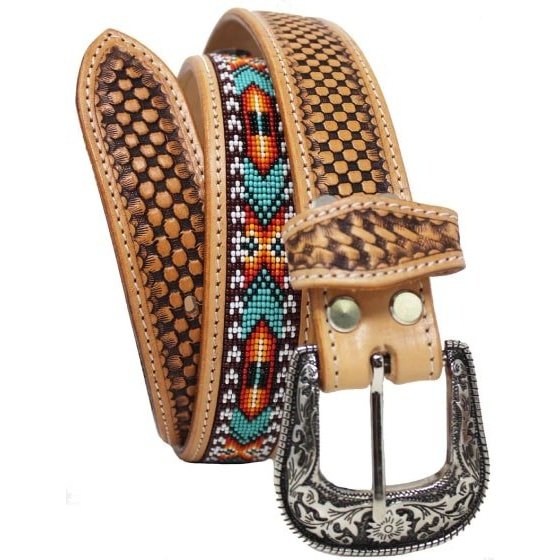 Challenger Unisex Belt Floral Tooled Beaded Western 26RT22C