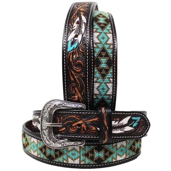 Challenger Western Antique Floral Tooled Beaded Full Grain Leather 26FK60