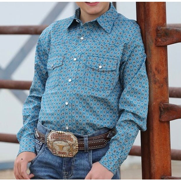 Cinch Boy’s Geometric Print Button Up Western Shirt Long Sleeve MTW7020094