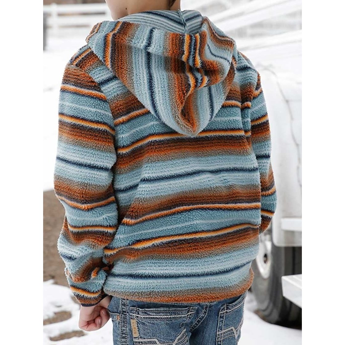 Cinch Boy’s Hoodie Sherpa Fleece 1/2 Zip Blanket Stripe