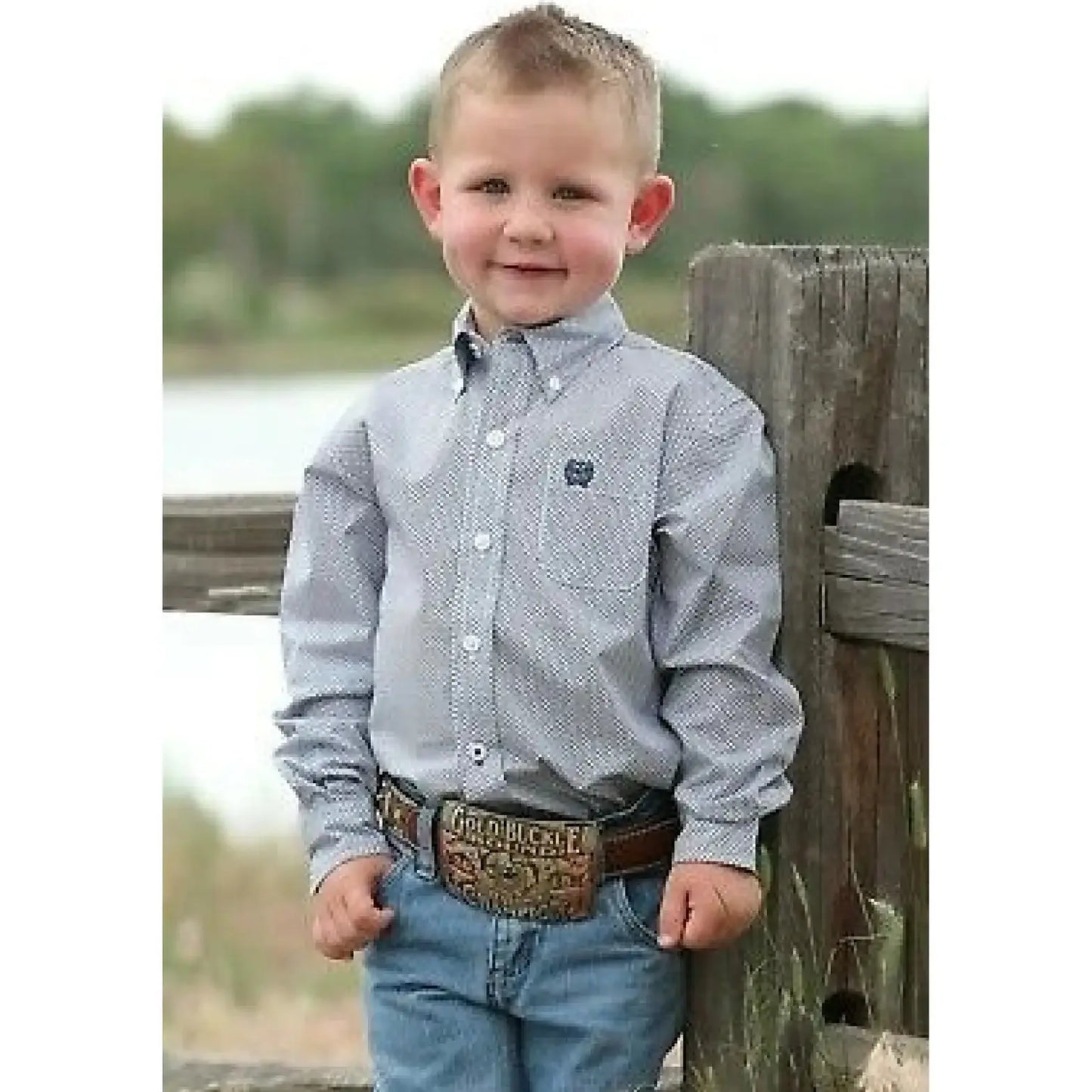 Cinch Boy's Shirt Blue/White Print Long Sleeves