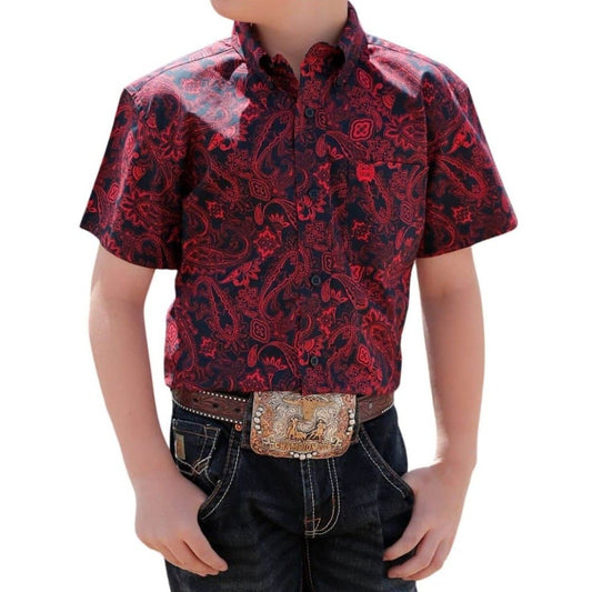 Cinch Boy’s Shirt Casual Short Sleeve Button Down Paisley Print MTW7140028 - Cinch