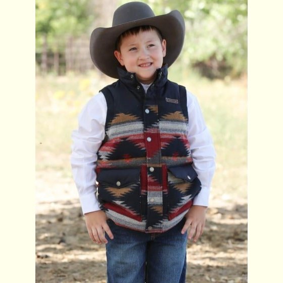 Cinch Boy's Vest Aztec Quilted Blue Zip Up