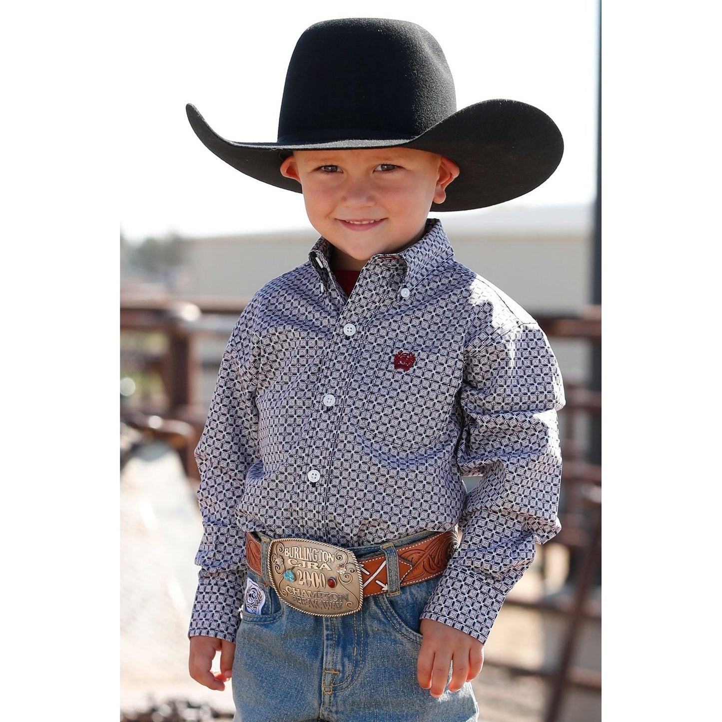 Cinch Infant Western Shirt Geometric Print Button Down Navy/Red Match Dad