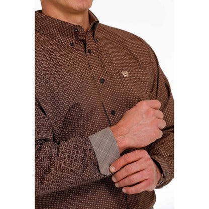 Cinch Men’s Geometric Button-Down Western Shirt Brown/Khaki MTW1105492 - Cinch