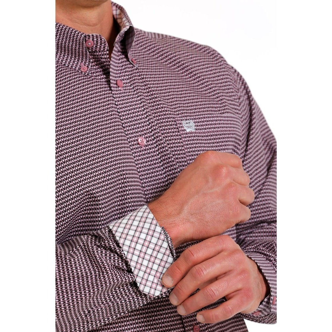 Cinch Men’s Shirt Casual Long Sleeve Button Down Pink/Black Pattern