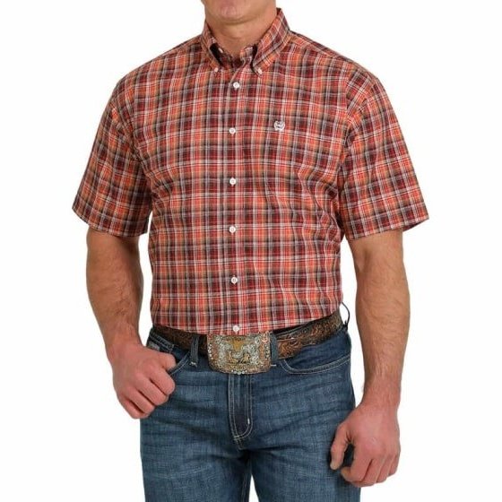 Cinch Men’s Short Sleeve Shirt Warm Plaid MTW1111422