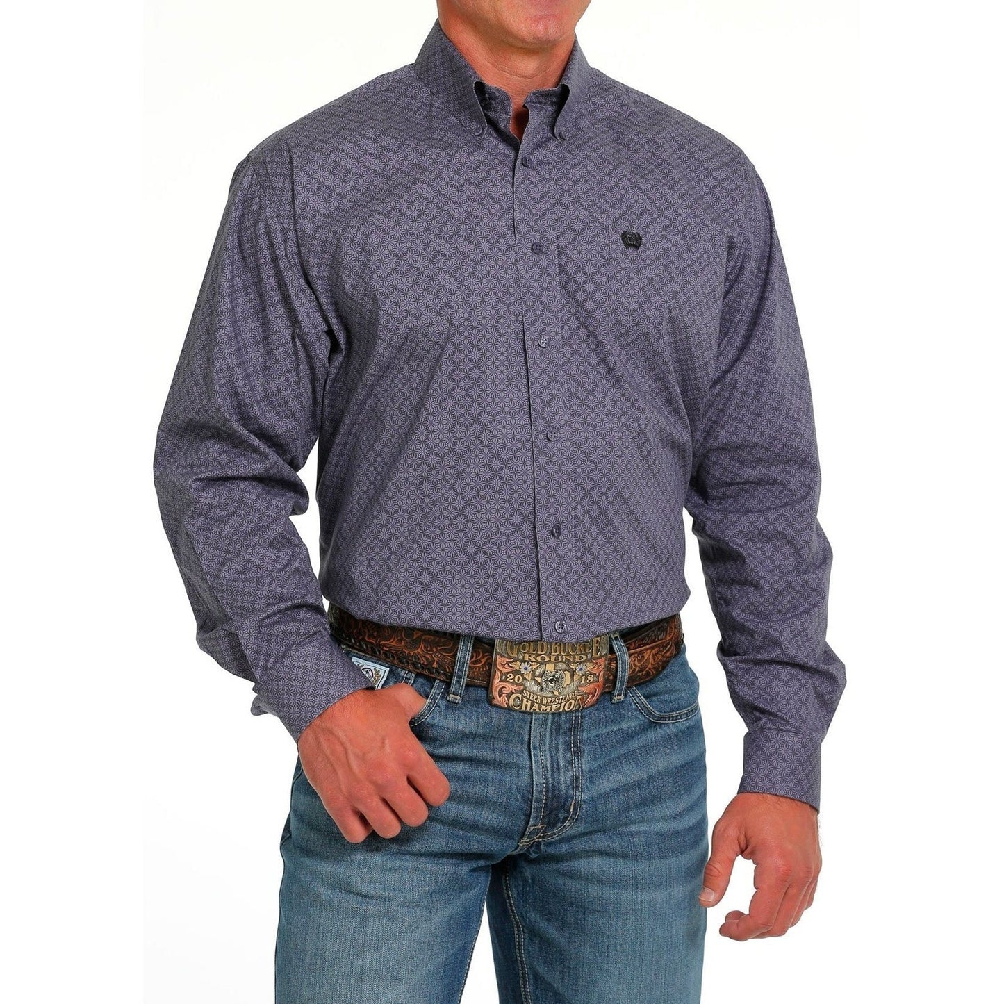 Cinch Men's Stretch Geometric Print Button-Down Western Shirt - purple