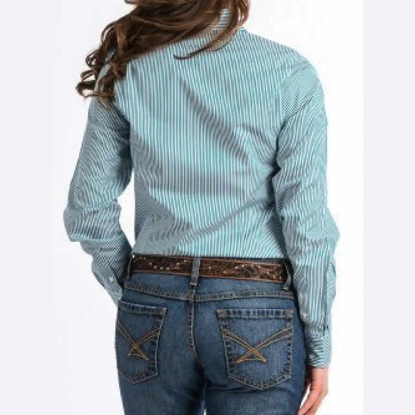 Cinch Women’s Western Shirt Teal And White Stripe Button Up