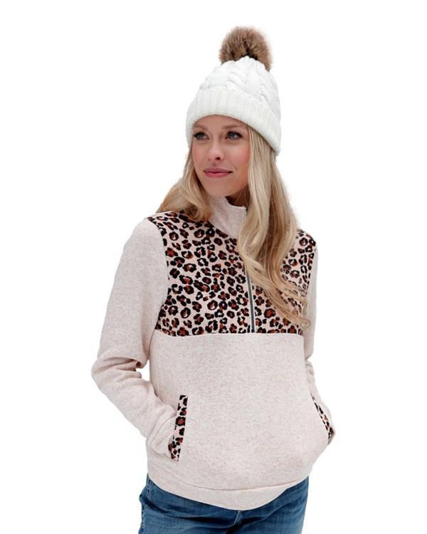 Cruel Denim Women's 1/2 Zip Animal Print Sweater