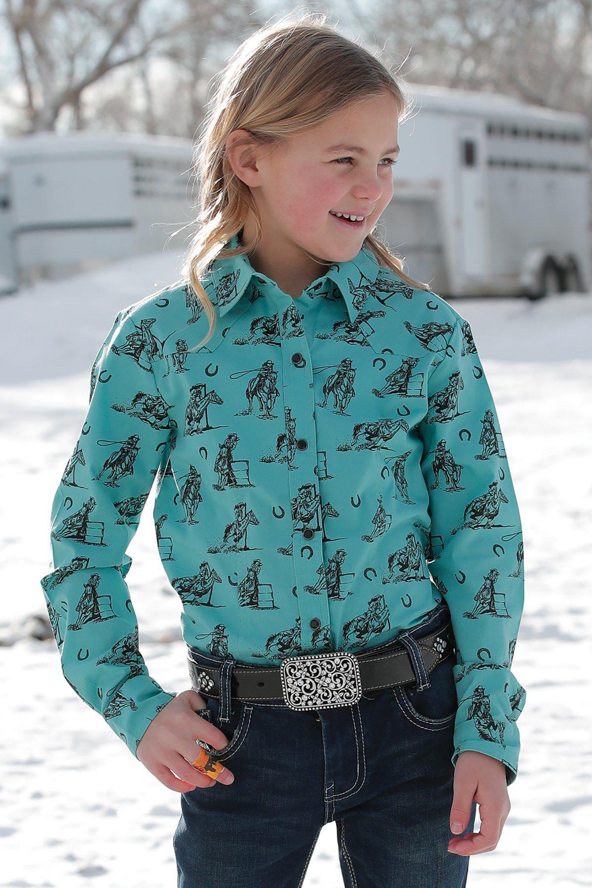 Cruel Girl Long Sleeve Print Turquoise Shirt