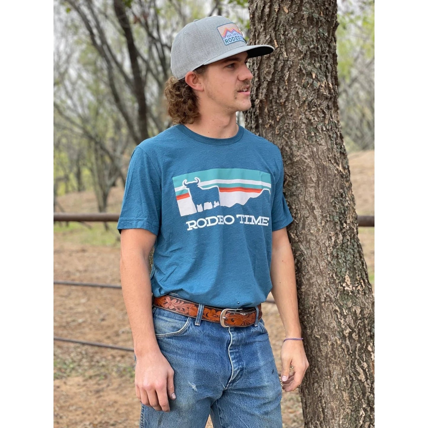 Dale Brisby Unisex T-Shirt Rodeo Time Sunset Teal/Cream T-125 - Dale Brisby
