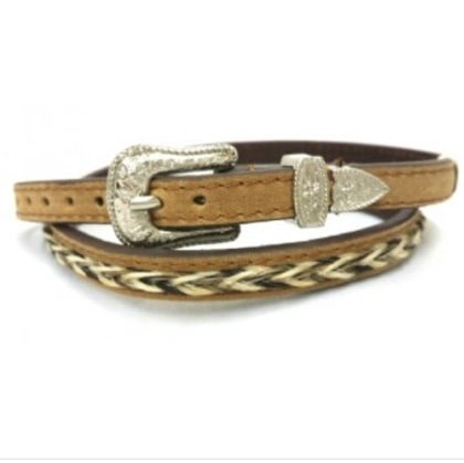 Double S Hatband Leather Braided Horsehair Silver Buckle Set