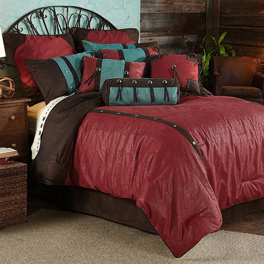 Hiens Accents Cheyenne Comforter Set 7PC - Red - Turquoise King/Queen - CLEARANCE - Hiens