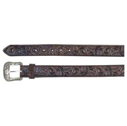 Hooey Men's Belt Floral Tooled Leather Logo Chocolate Brown