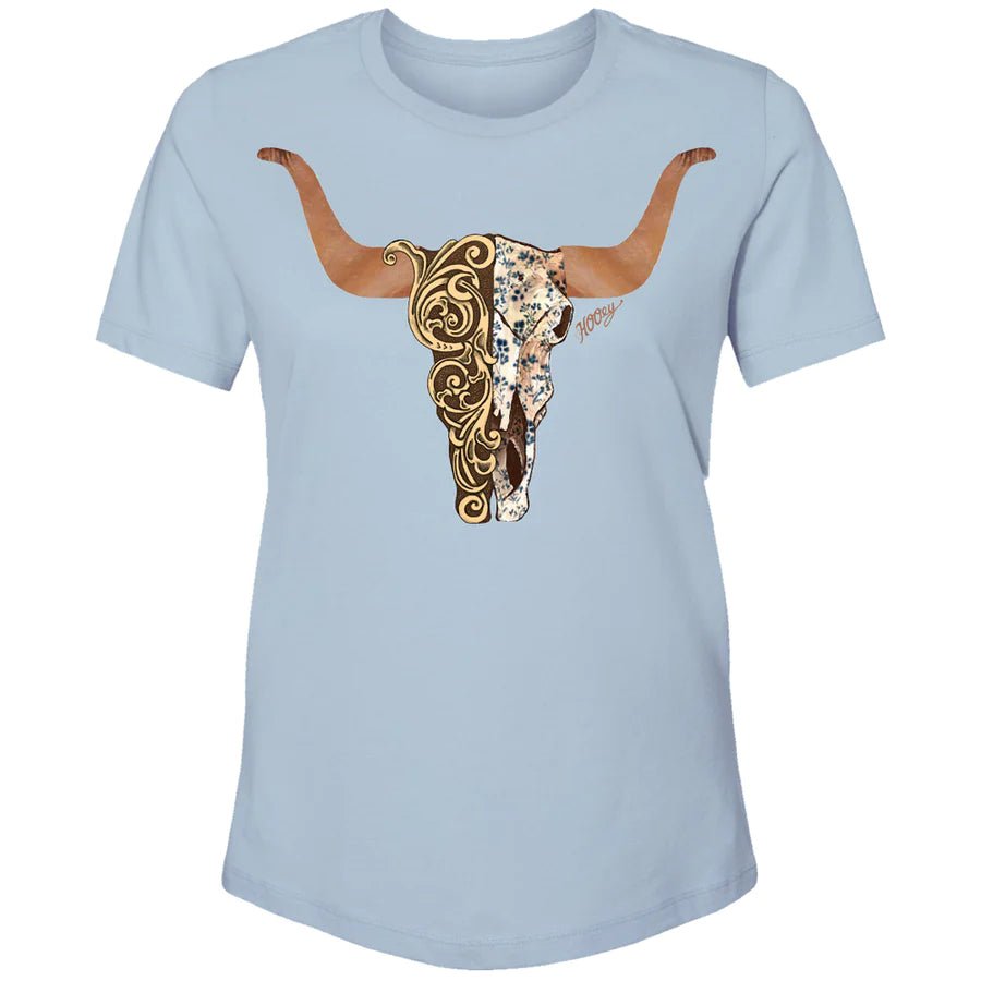 Hooey Youth Girl’s T-Shirt “Yuma” Denim With Brown/Tan Floral Skull