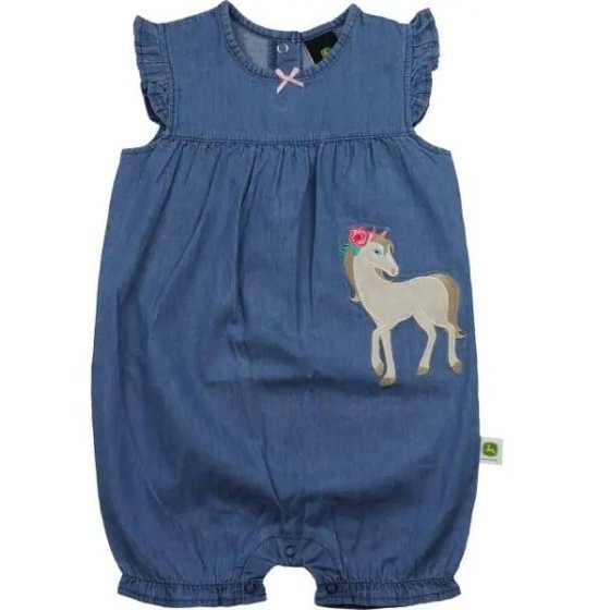 John Deere Infant & Toddler Girl's Onesie Romper Chambray Horse J1R449BN