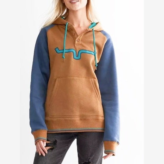 Kimes Ranch Women’s Hoodie Loose Fit Pullover Buttons Amigo Brown