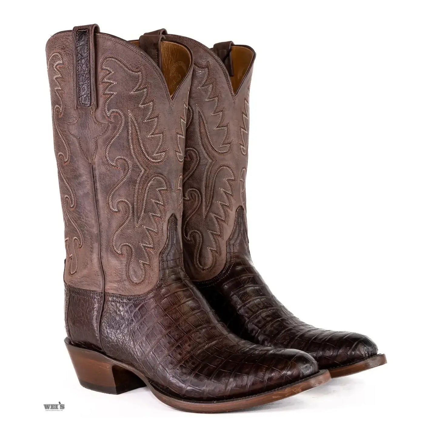 Lucchese Men's Cowboy Boots Exotic Caiman Walking Heel, Round Toe