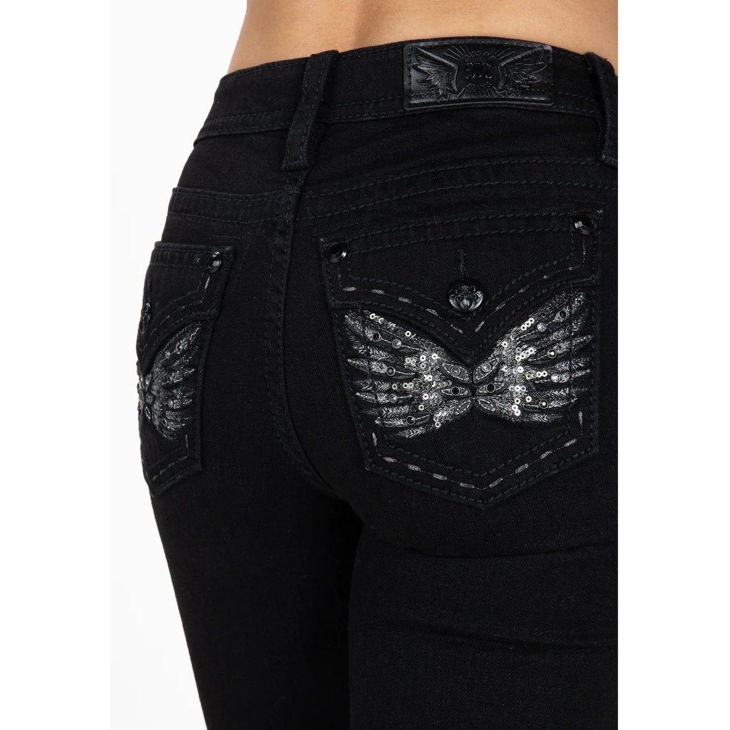 Miss Me Women’s Black Metallic Wings Bootcut Jean